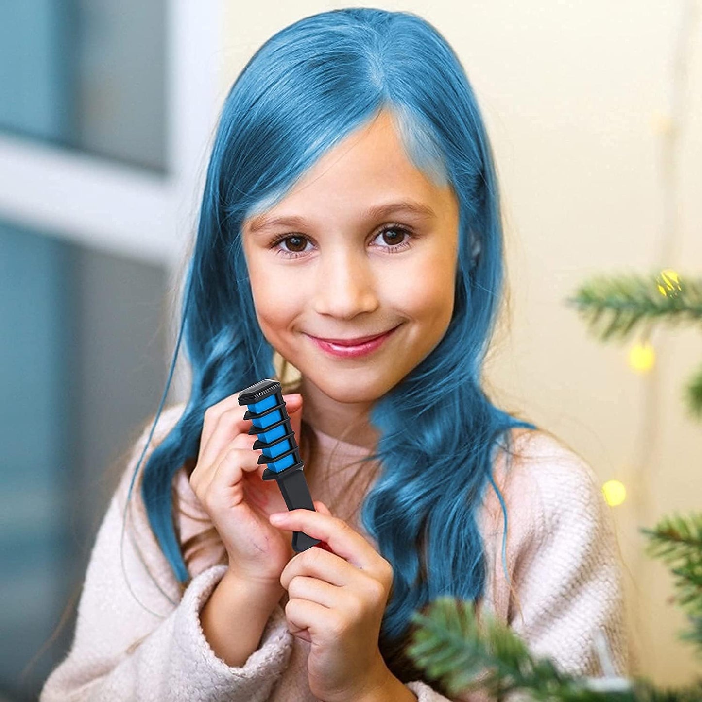 10 Pcs Hair Chalk for Kids Girls Gifts, MSDADA Temporary Bright Hair Chalk Comb for Kids Girls Age 6 7 8 9 10-12+ Washable Coloured Hairspray for Birthday Children's Day Party Cosplay DIY(Blue)