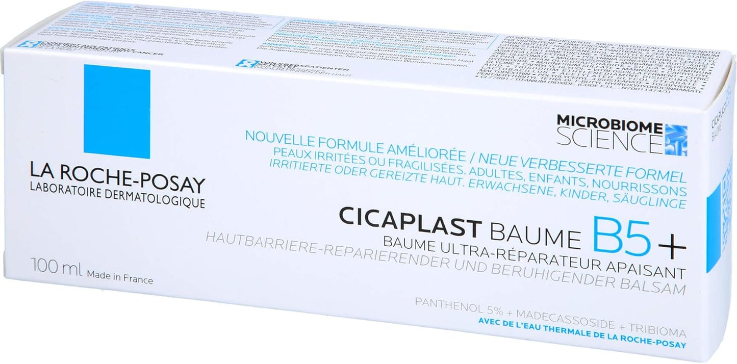 La Roche-Posay Cicaplast Baume B5+, Multi-Purpose Ultra-Repairing Soothing Balm, Skin Barrier Repair, Panthenol, Madecassoside, Prebiotic Tribioma for Irritated Sensitive Skin, 100ml