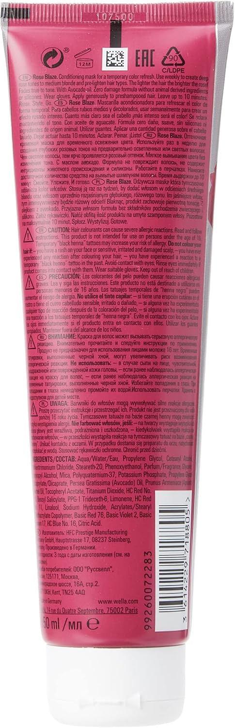 Wella Professionals Color Fresh Mask Temporary Color Refresh Treatment, Semi Permanent Hair Dye, Hair Gloss Treatment for Blonde Hair, Rose Blaze 150ml (Pack of 2)