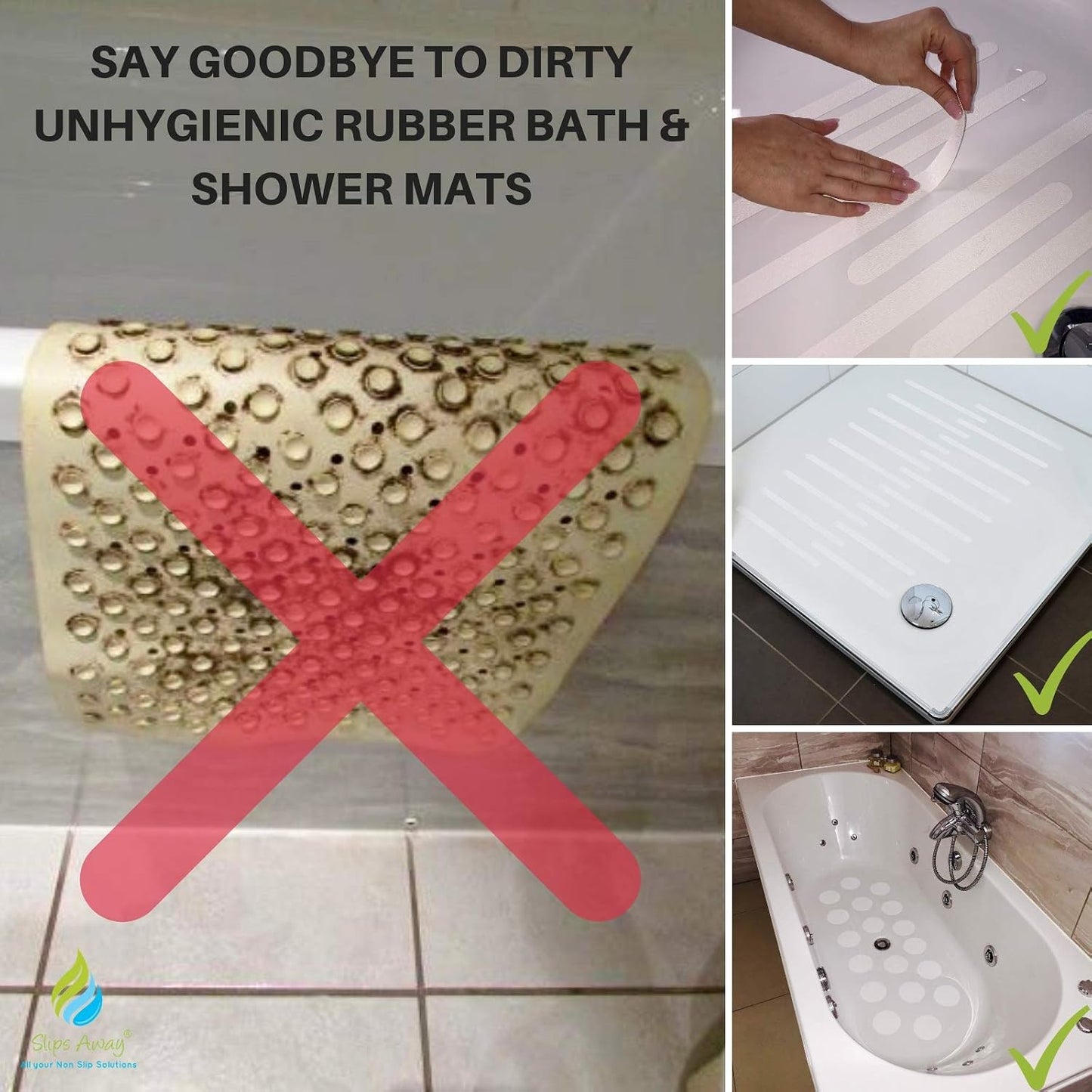Non Slip Bath Mat Shower Stickers adhesive non rubber (8 Clear Strips)