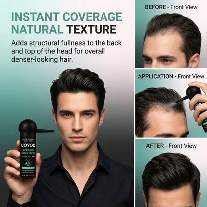 UOYOU Hair Fibres BLACK 27.5g with Pump Applicator – Natural Keratin Hair Building Fibers for Thinning Hair – Undetectable, Sweat- &amp; Wind-Resistant Concealer for Men &amp; Women