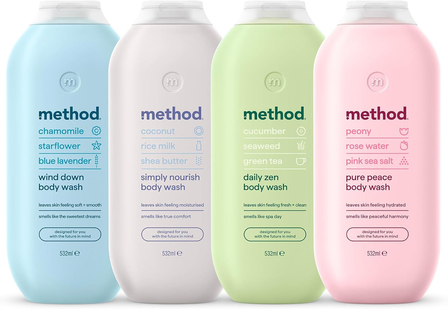 Method Body Wash, Pure Peace, Shower Gel, Peony, Rose Water And Pink Sea Salt Scent, Pack of 1, 532ml.
