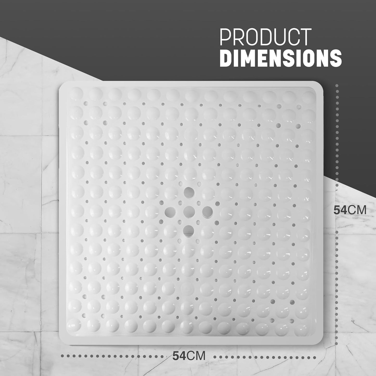 KEPLIN Premium Non-Slip Shower Mat - 164 Suction Cups, BPA &amp; Latex Free, Mildew Resistant, Machine Washable - Safe, Durable &amp; Comfortable for Shower Floors &amp; Stalls (White, Small (54 x 54cm))