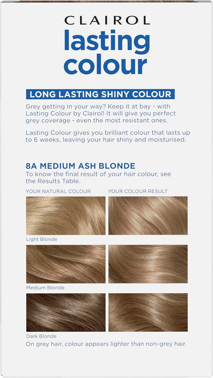 Clairol Lasting Colour Permanent Hair Dye | Ideal Grey Coverage | Shiny and Moisturised Hair | 8A Medium Ash Blonde