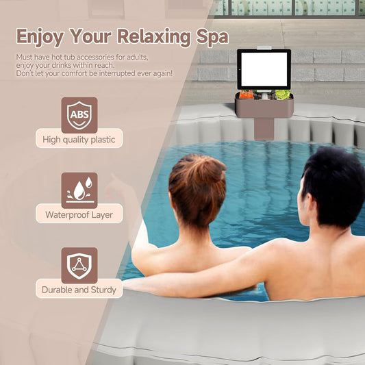 Hot Tub Cup Holder,Bathtub Side Table Tray - Adjustable Spa Caddy with 2 Cup Holders for Bathtub Outdoor Inflatable Pool Wall Thickness of 5.9 to 9.8 Inches