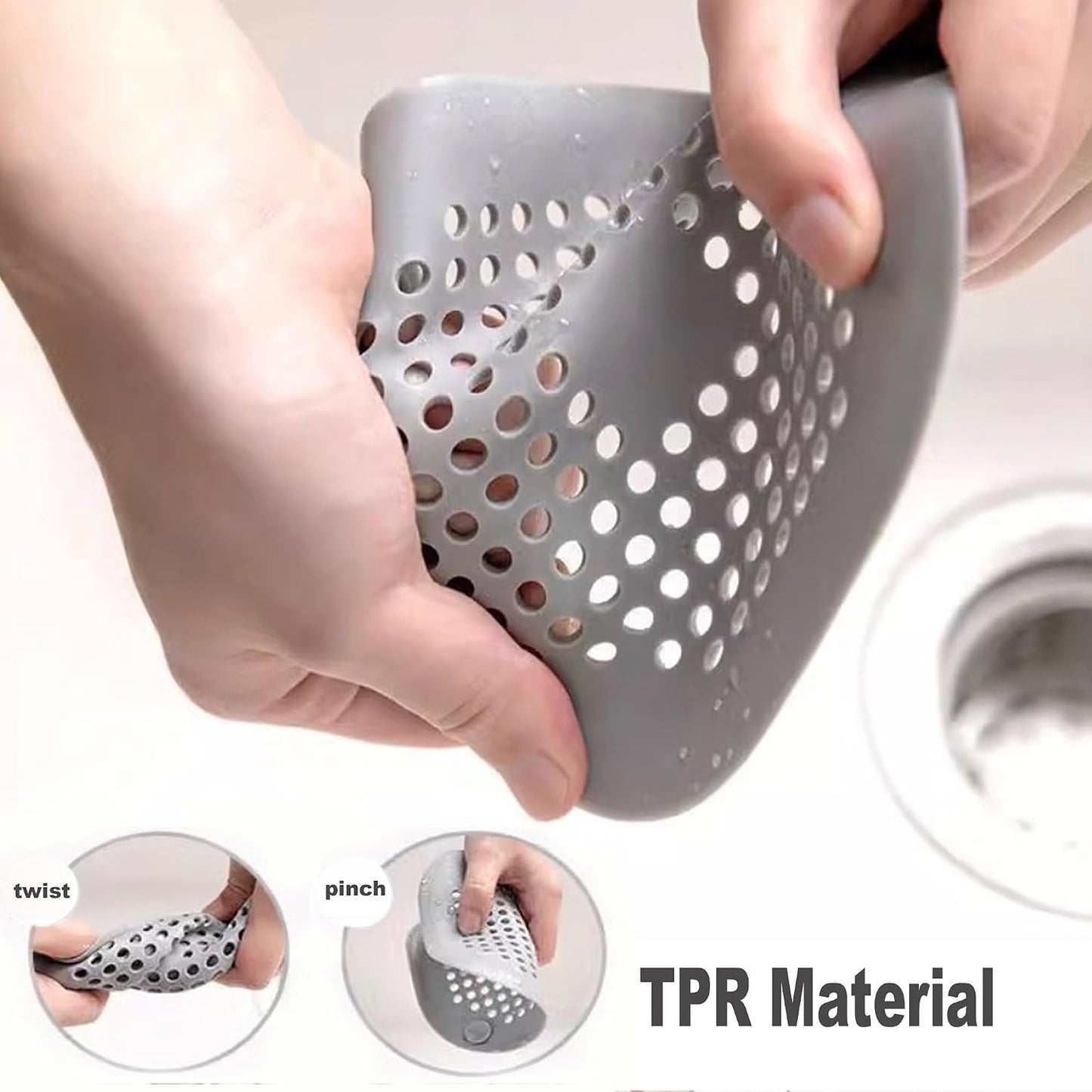 Silicone Drain Protector with Sucker - 4 Pcs | Drain Cover Hair/Food Catcher with Sucker for Bathroom, Kitchen, Shower, Sink Strainer Drain Protector hair catcher (White + Grey)