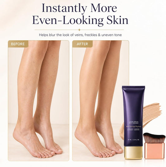 All in One Body Coverage Perfector - Leg Makeup Waterproof No Transfer - Body Concealer Cream and Brush for Legs, Arms Buildable Coverage, Visible Veins &amp; Tattoo Cover Up, Even Skin Tone