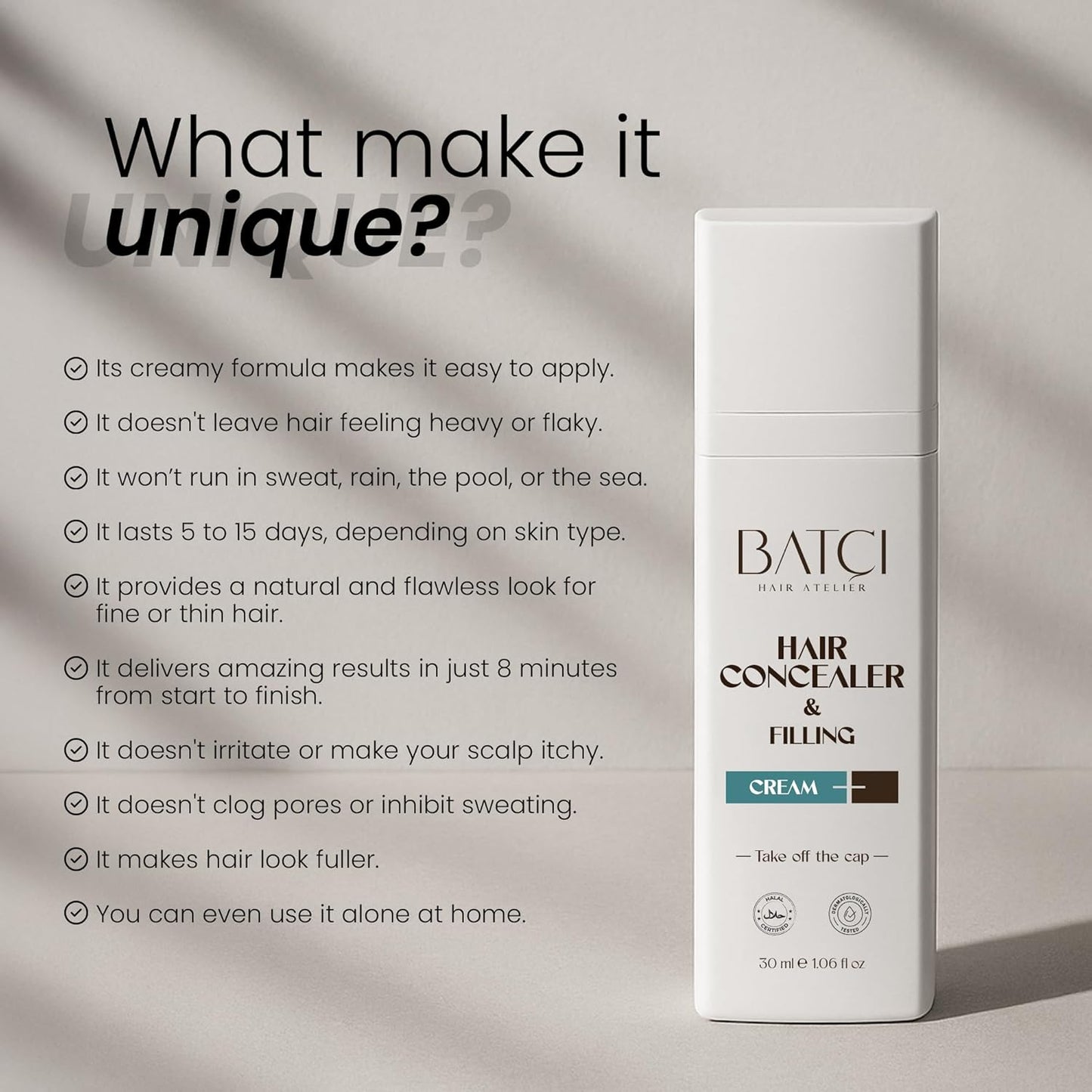 Batcı Hair Concealer &amp; Filling Cream for Bald Spots &amp; Thinning Hair – Waterproof, Sweat-Proof Scalp Coverage – Natural Root Touch-Up Cream for Men &amp; Women – 30ml