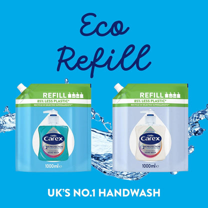 Carex 2 Hour Protection Antibacterial Moisture Hand Wash Refills, Liquid Hand Soap Eco Refill for Homes &amp; Businesses, Caring Hand Wash, Bulk Buy, Pack of 3 x 1 litre
