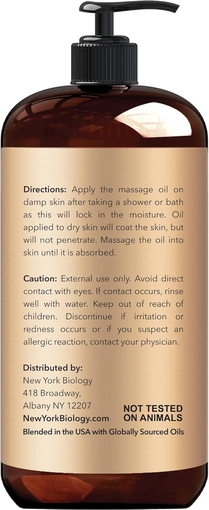 New York Biology Anti Cellulite Massage Oil 240 ml – Made with 100% Natural Oils – Body Oil for Massage Therapy, Muscle Relaxation and Deep Tissue