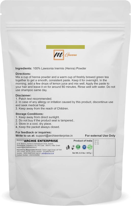 100% Natural Henna Powder 0.50 LBS 227 GMS | Pure Lawsonia Inermis For Hair Dye and Coloring | PPD free or Any Chemicals for Healthy Hair | fine powder