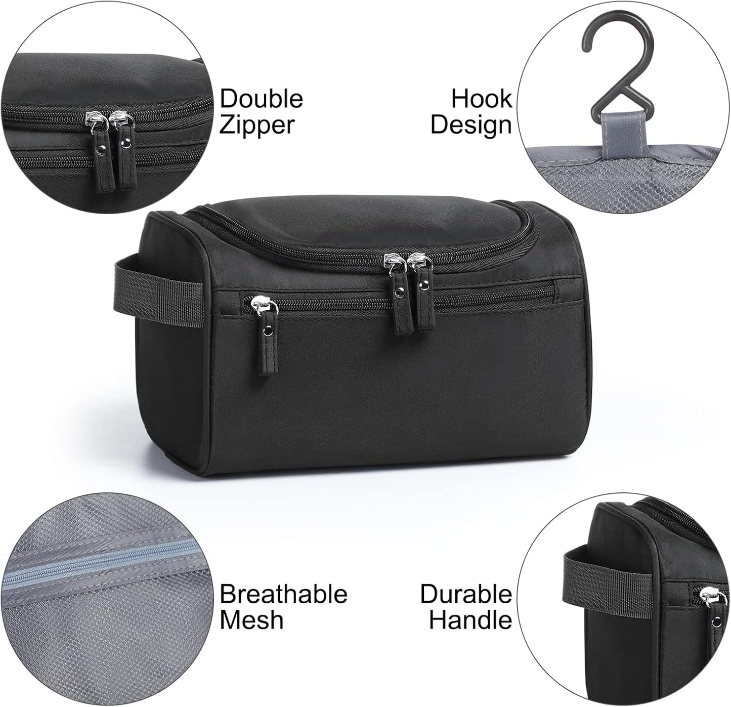 Toiletry Bag, Etercycle Hanging Wash Bag Travel Toiletry Bag Waterproof Bathroom Bag for Men and Women Travel Toiletry Makeup Organizer (Black)