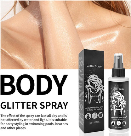 Long-Lasting Silver Hair and Body Glitter Spray, 100ml Shimmer for Face, Multi-Purpose Party and Makeup