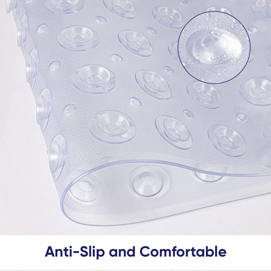 Oxford Homeware Shower Bath Mat Non Slip Anti Mould - Clear 70x38 cm Shower Mat for Bathtub and Bathroom with Drain Holes and Strong Suction Cups Machine Washable Bath Mats