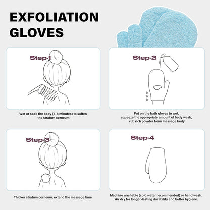 Exfoliating Gloves, 2pcs Bath and Body Exfoliator Mitts, Bamboo Shower Gloves, Scrubs Away Ingrown Hair and Dead Skin, for Shower, Spa, Massage and Dead Skin Cell Remover Loofah (Blue)