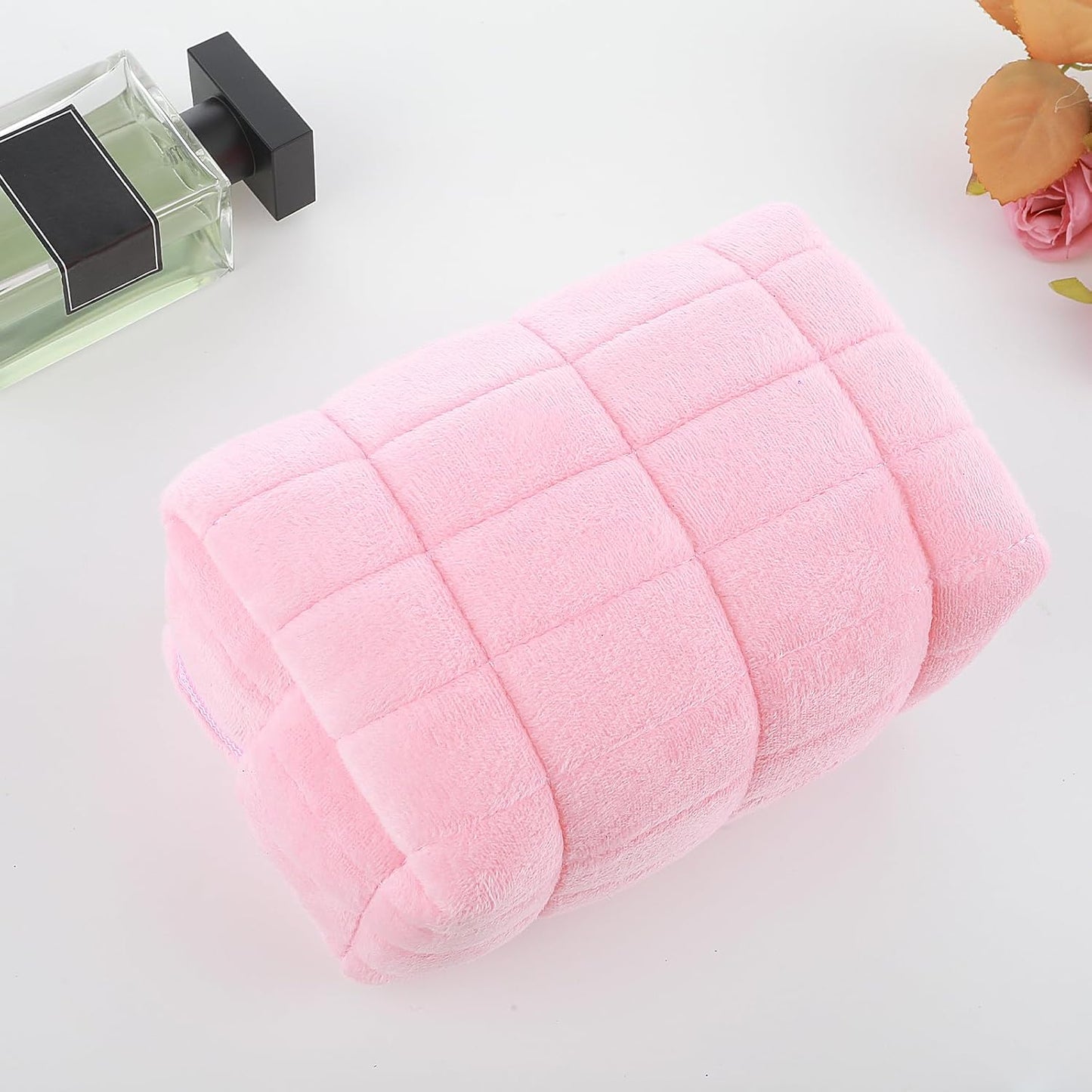 Sibba Makeup Bag Small Zippered Toiletry Organizer Make Up Travel Traveling Cosmetic Storage Case Skincare Cute Fluffy Polyester Purse Brush Set Pouch Daily Essentials Bathroom Display Womens
