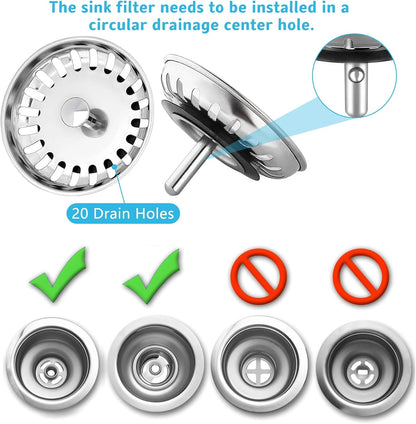 2 Pack Kitchen Sink Strainer, Stainless Steel Sink Plug Replacement, Sink Drain Stopper 3.15 Inch, Hole Diameter 80mm