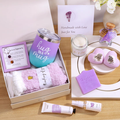 Hug in a Box Pamper Gifts for Women Birthday, Sending Hugs Self Care Package for Her, Relaxation Spa Bath Set Thinking of You Get Well Soon Hamper Present Ideas for Women Best Friend Bestie
