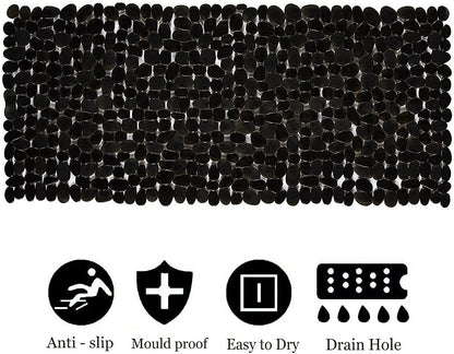 Marsheepy Non-Slip Pebble Bath Mat,Extra Long Anti Slip Bathtub Shower Mat with Suction Cups and Drain Holes for Bathroom,Machine Washable,40 x 88 CM,Black