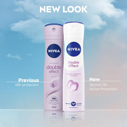 NIVEA Double Effect Anti-Perspirant Deodorant Spray (150ml), Women's Deodorant Spray with 72H Sweat and Odour Protection, Sweat Block for Women with Natural Avocado Extract