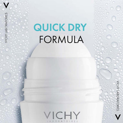 Vichy Deodorant 48 Hr Anti-Perspirant Roll-On For Daily Use on Sensitive Skin, No Trace, White Marks or Yellow Stains, Hypoallergenic, Paraben Free, and Alcohol-Free, 50ml