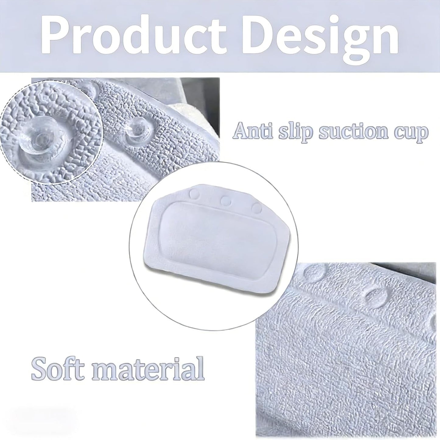 Bath Pillow With 3 Strong Suction Cups, Soft Waterproof Bathroom Pillow for Tub, Relaxing Bathtub Pillow for Neck and Back Support Modern Minimalist Design Durable Bath Accessories