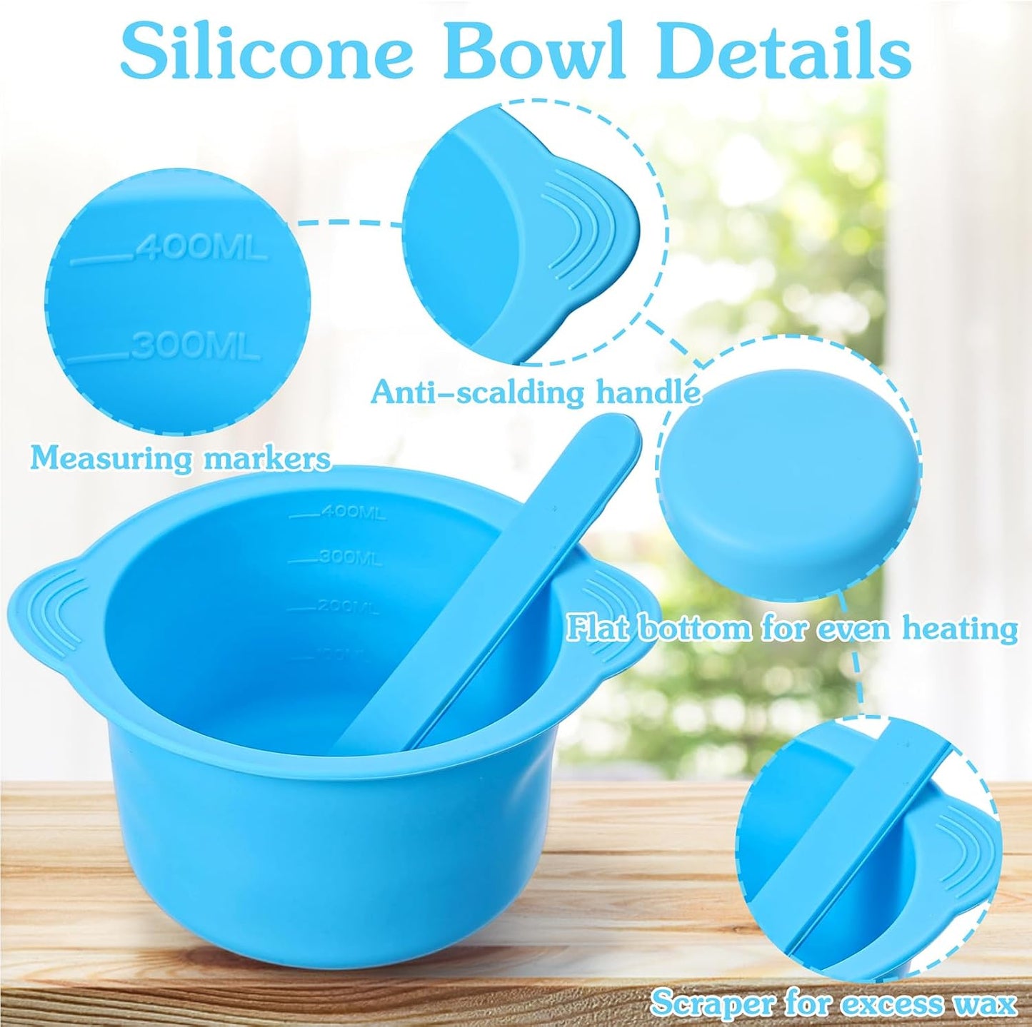 2PCS Silicone Wax Pot Insert,Wax Silicone Bowl with 2 Waxes Sticks,Non-Stick Waxes Pot Silicones Liner,for Preparing Powders,Making DIY Face Masks,Mixing Pigments,and Hair Dyes,Blue, Pink