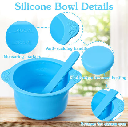 2PCS Silicone Wax Pot Insert,Wax Silicone Bowl with 2 Waxes Sticks,Non-Stick Waxes Pot Silicones Liner,for Preparing Powders,Making DIY Face Masks,Mixing Pigments,and Hair Dyes,Blue, Pink