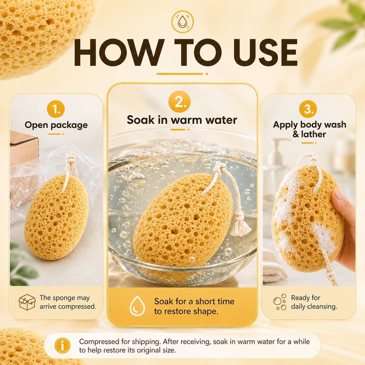 Body Bath Sponges for Adults - 2Pcs Large Shower Sponge for Women Men - Soft Honeycomb Natural Sponge - Exfoliating Deep Cleaning Bathroom Bathing Body Sponges for Sensitive Skin