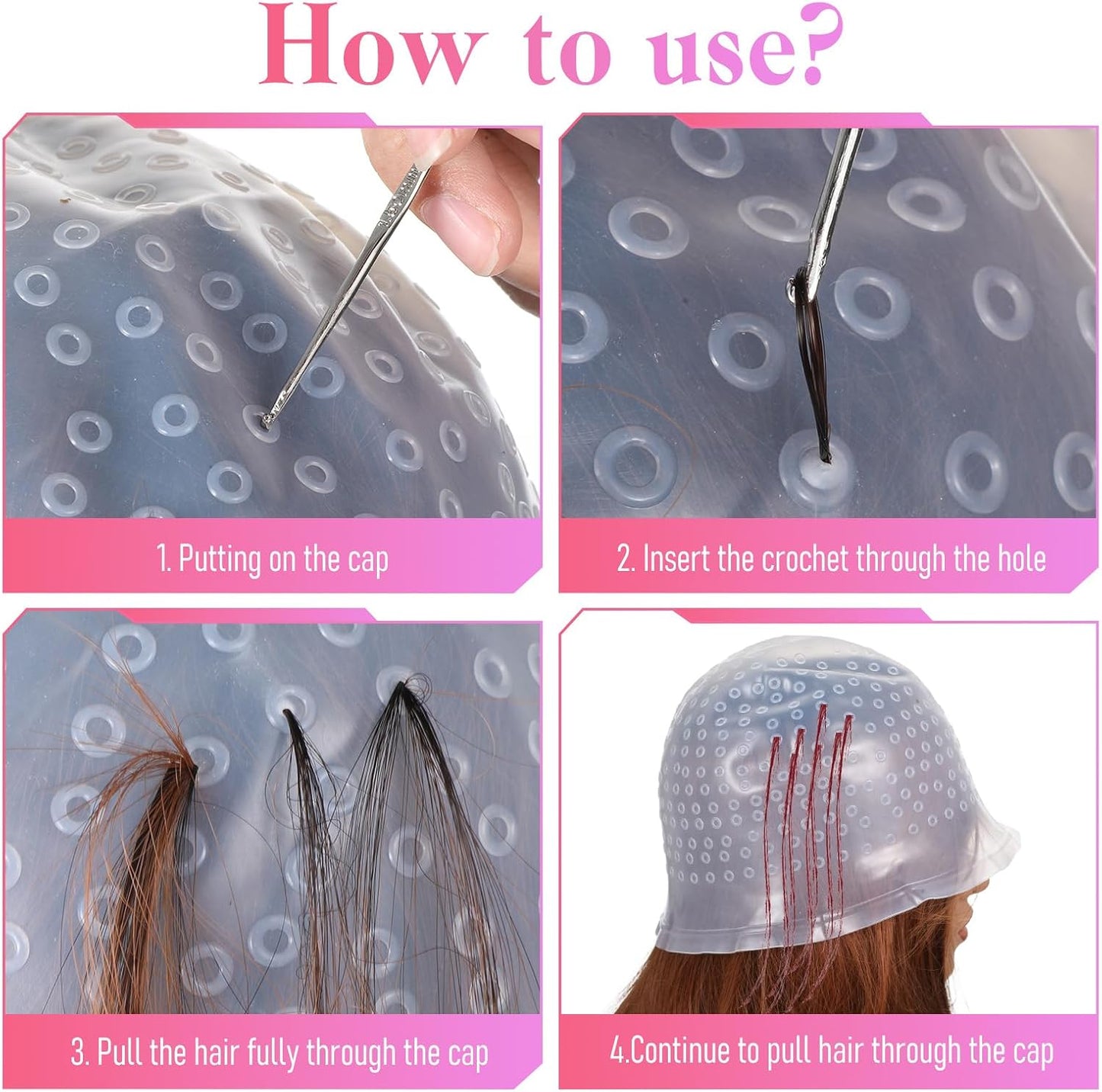 Silicone Highlight Hair Cap Color Set Professional Reusable Highlighting Cap with Needle Brushes Salon Hairdressing Dyeing Staining Tools for Women Men
