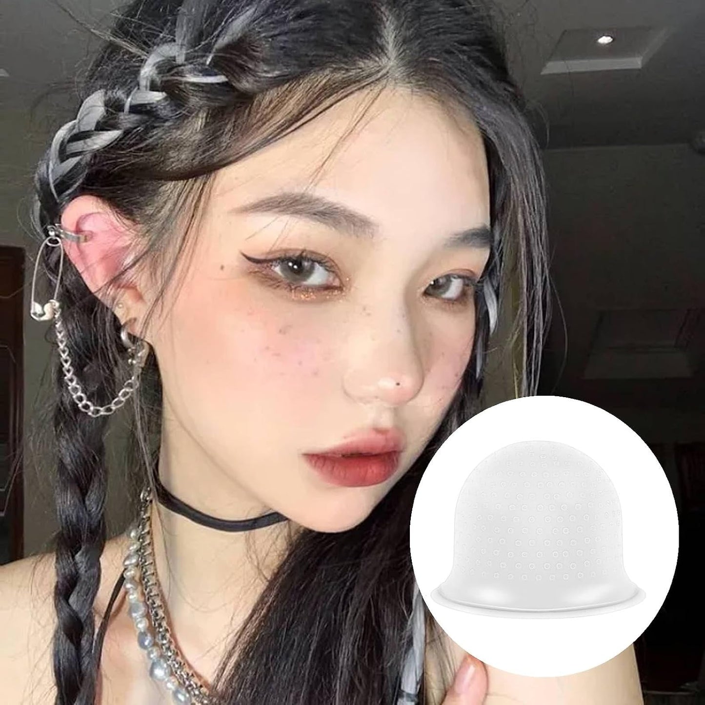 Highlights Hair Dye Kit, Hair Dye Cap With Hook, Highlighting Cap, Reusable Highlighting Kit, Punched Hole Silicone Highlight Cap, for Color Hair Hairdressing Dyeing Staining Tools