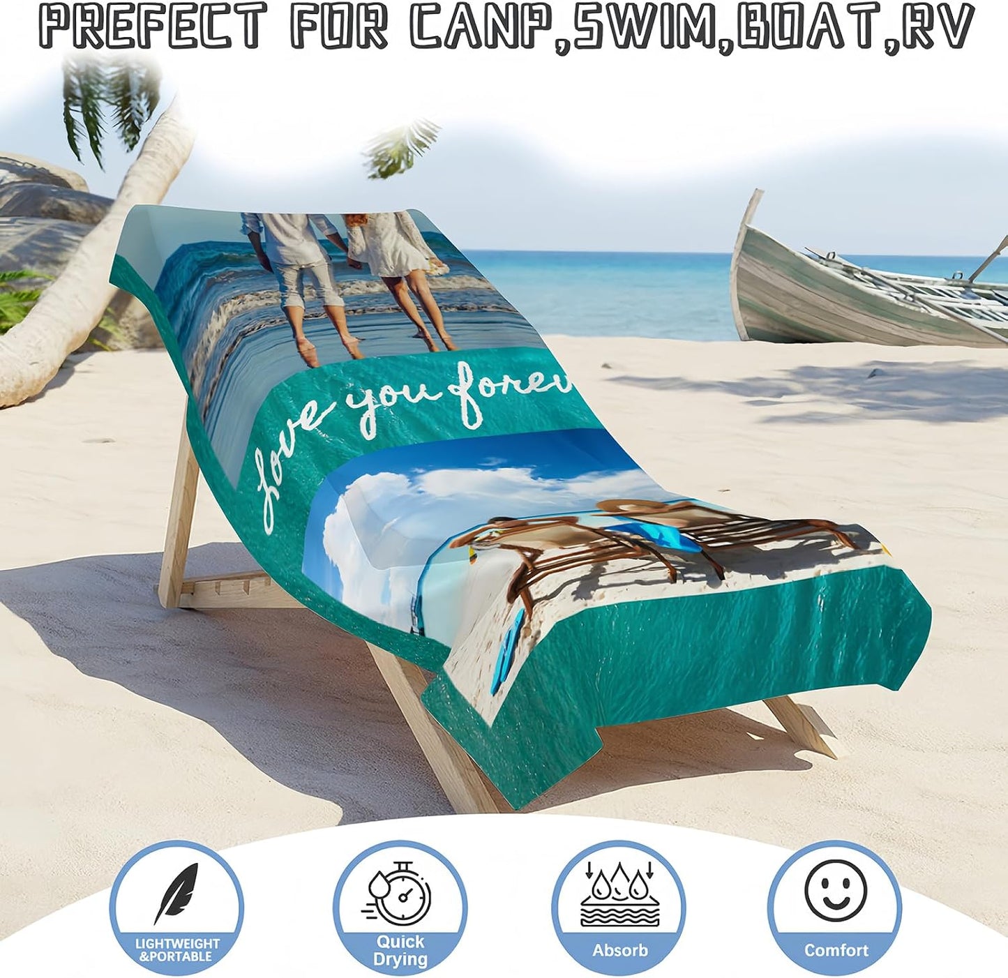Personalized Beach Towel Customised Beach Towel with Pictures Text,Quick Drying &amp; Sand Free,Soft and Comfortable Bath Towel-Suit for Swim,Fitness,Pool,Seaside (2Photo)