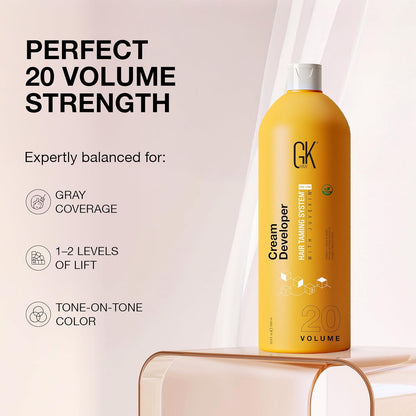 Global Keratin GK HAIR Professional Hair Creme 20 Volume Developer 1000ml for Hair Coloring Bleach - High-Performance Long Lasting Semi-Permanent Hair Color Toner Dye