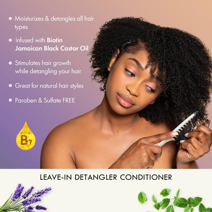 Sunny Isle Lavender Mint Hair &amp; Strong Roots Leave-In Detangler Conditioner 8oz, Jamaican Black Castor Oil &amp; Biotin, Detangling Spray for Breakage, Frizz, Dry Hair &amp; Shine