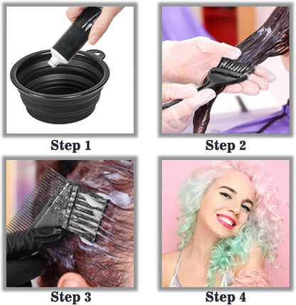 NEPAK 18 Pcs Hair Dye Brush and Bowl Kit,Hair Dying Tools Kit,DIY Beauty Salon Hair Bleaching Tools,Including Mixing Bowl, Ear Cover, Hair Shawl, Gloves, Hair Clips
