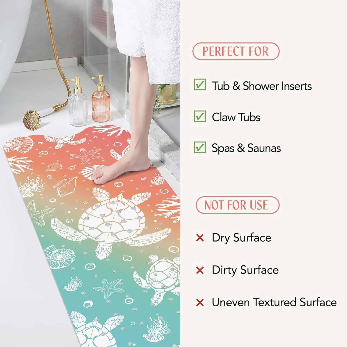 SHUCHING Turtles Bath Mat Non Slip Anti Mould, 100 X 40 cm Extra Long Bathtub Mat Anti Slip, Shower Mat Non Slip Anti Mould for Bathroom Machine Washable