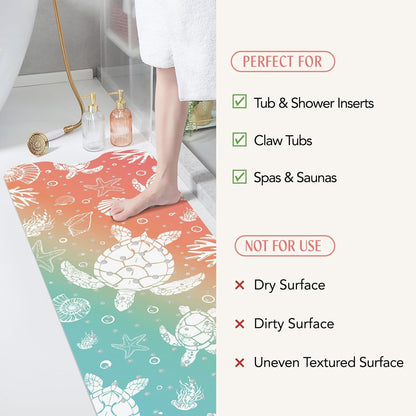 SHUCHING Turtles Bath Mat Non Slip Anti Mould, 100 X 40 cm Extra Long Bathtub Mat Anti Slip, Shower Mat Non Slip Anti Mould for Bathroom Machine Washable