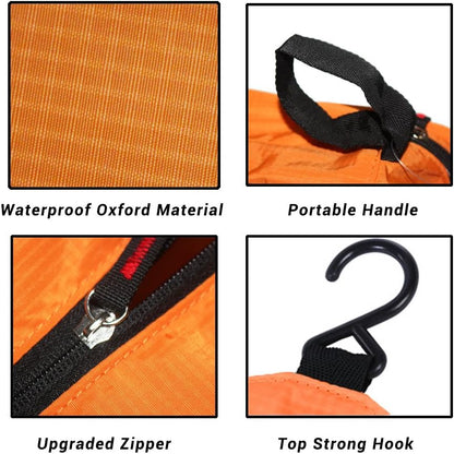 jiemei Hanging Toiletry Bag Waterproof, Travel Wash Bag for Men &amp; Women with 4 Compartments, Foldable Compact Size, Super Durable Fabric