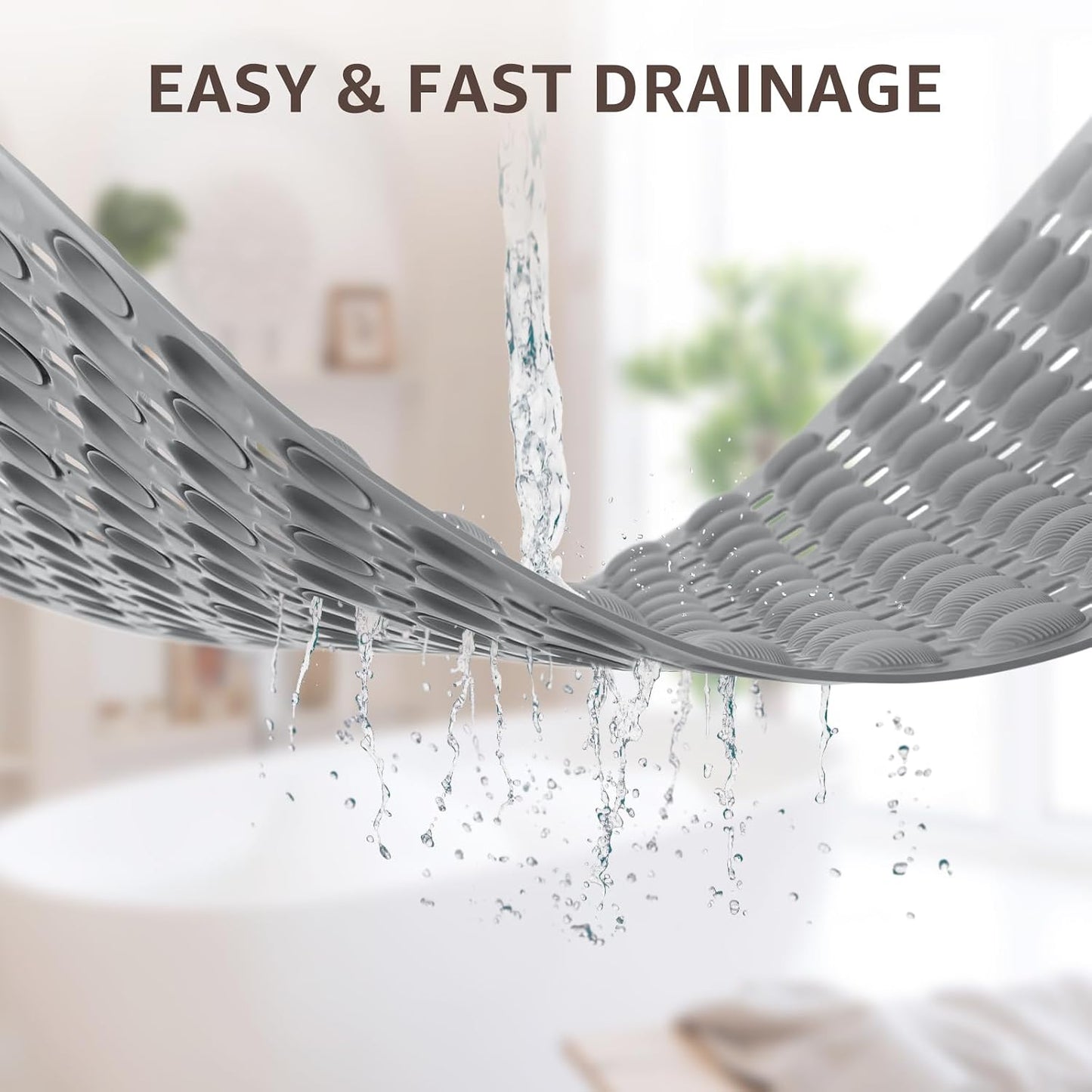 OTHWAY Bathtub Mat 41 x 91cm, TPE Shower Bath Mat Non-Slip with Sution Cups &amp; Drain Holes, Machine Washable Shower Floor Mat for Inside Shower, Soft Tub mat for Eldly &amp; Kids