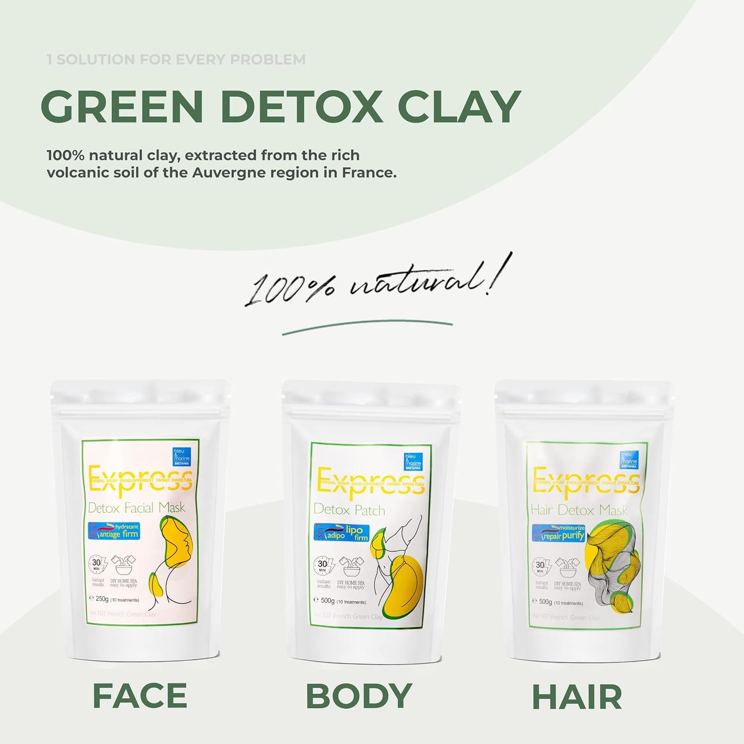 Bio Organic Green Clay Powder, 100% Natural, Green Clay for DETOX, Firming Body Wrap, Skin Exfoliating, Natural Skin Care, Cellulite Clay - 500 g