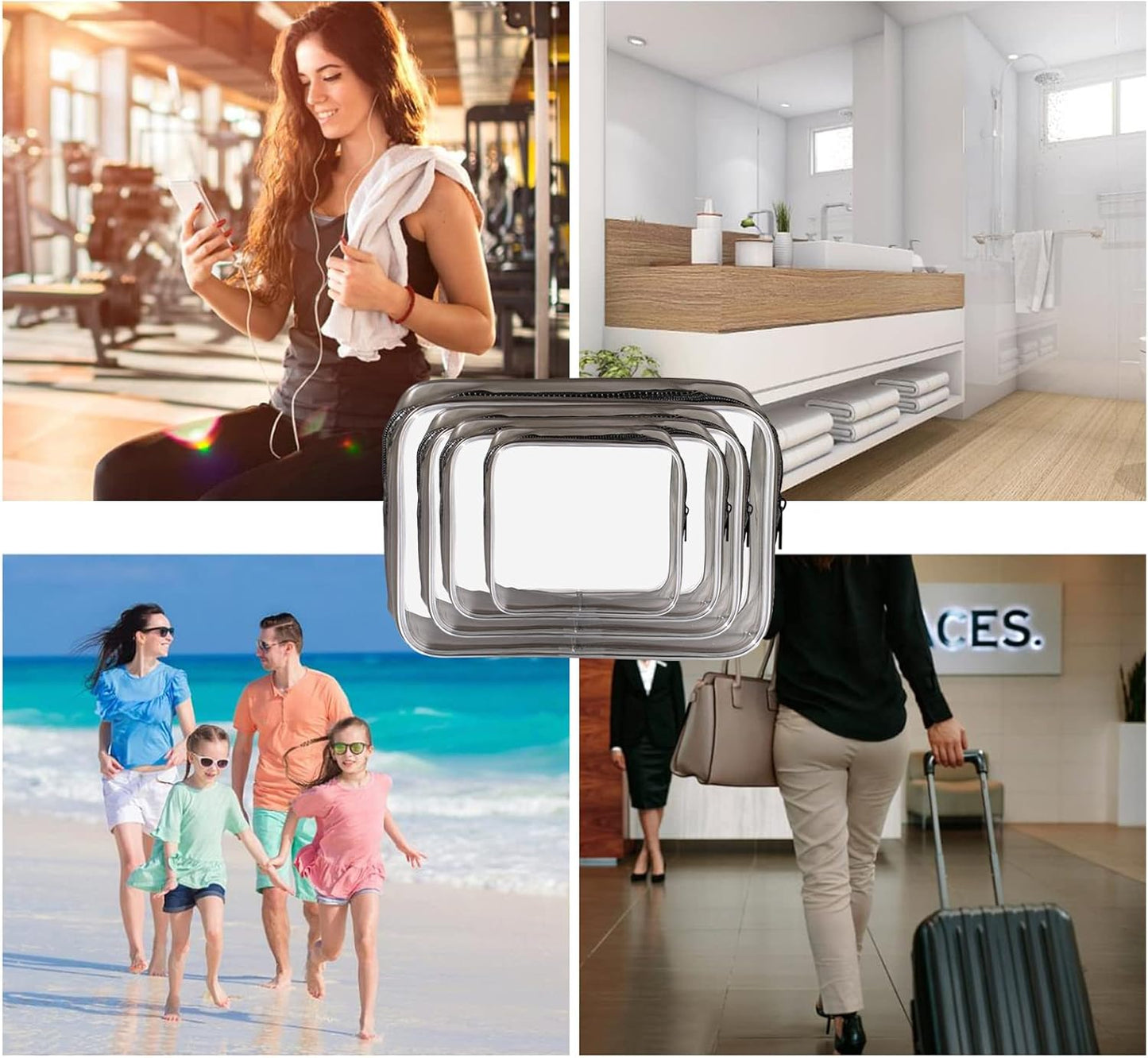 KEYRI 4 Pcs Clear Travel Toiletry Bag Makeup Bags Portable Waterproof Toiletry Bags for Women Men Airport Security Liquids Bags TSA Approved Holiday Travel Accessories Cosmetic Bag Organizer (Black)