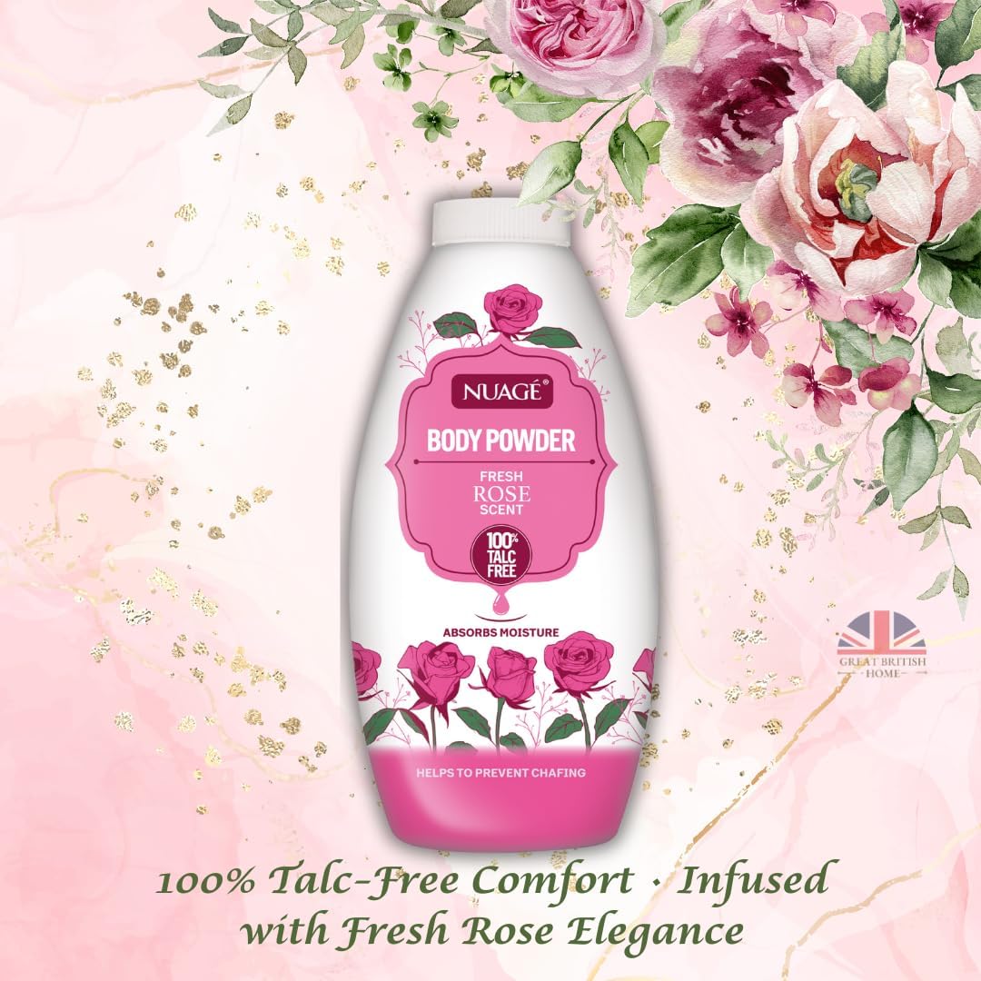 NEW Nuage Talc Free Body Powder 250g x 4 Pack – Fresh Lavender, Rose, Water Lily &amp; Cherry Blossom – Moisture-Absorbing Talc Free Powder for Women &amp; Men by GBH