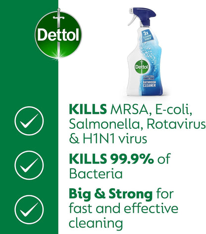 Dettol Spray, Bathroom Cleaner, 1L, Limescale Remover, Sparkling Clean, Tackles Grease and Grime, No Need to Rinse, Kills 99.9 Percent of Bacteria and Viruses