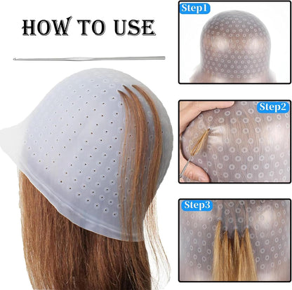 11Pcs Highlight Kit Silicone Highlight Cap Kit with Hair Coloring Brushes and Needle for Salon Silicone Hairdressing Tools for Women Men