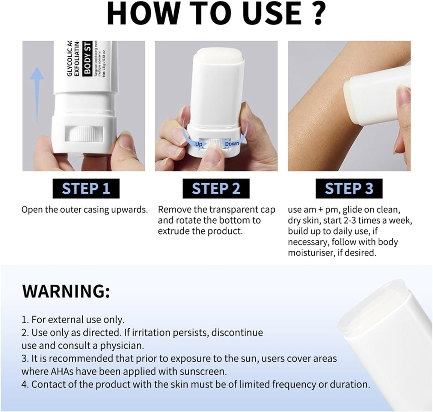 Glycolic Acid Exfoliating Body Stick, Gentle Daily Body Scrub &amp; Exfoliator for Smooth Skin, Improves Texture &amp; Brightness, Easy-to-Use Body Skin Care