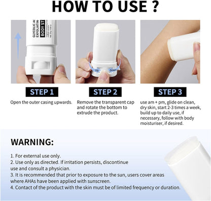 Glycolic Acid Exfoliating Body Stick, Gentle Daily Body Scrub &amp; Exfoliator for Smooth Skin, Improves Texture &amp; Brightness, Easy-to-Use Body Skin Care