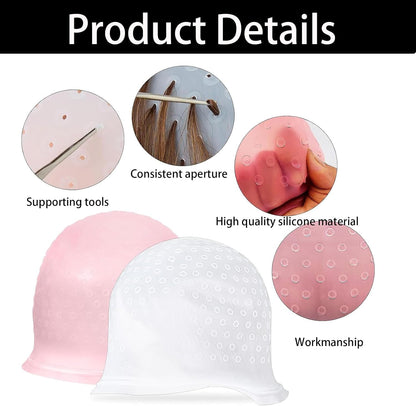 2 Pcs Of Highlighting Cap, Highlighting Kit, Hair Highlighting Kit, Reusable Silicone Hat For Beauty Salons, Suitable For Men And Women'S Hair Dyeing With Highlighting Cap (White/Pink)