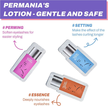 PERMANIA Lash Lift Lotion, Lash Lift Solution 3 pack Include Step 1&amp;2&amp;3, Eyelash Lift Refill for Salon Use, Brow Lamination at Home, 15 Pcs Sachets | Safe Formula (Only Lotion Include)