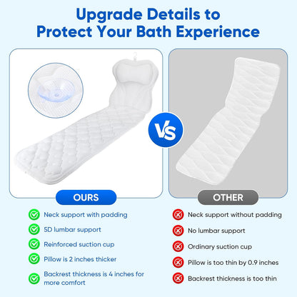 Full Body Bath Pillow Mat &amp; Cushion, Bathtub Pillow Headrest With Comfort Soft 5D Air Mesh And 16 Powerful Suction Cups For Women Spa Relaxing Fits All Bathtub