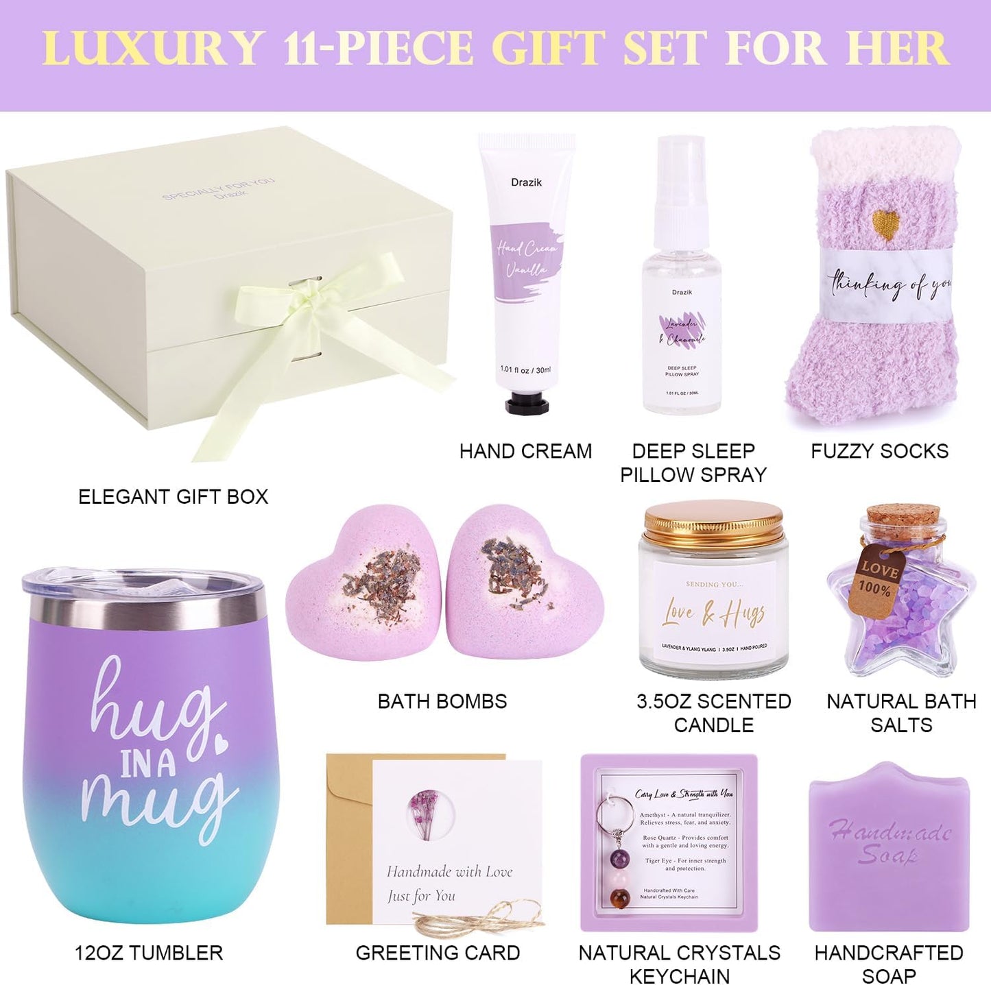 Hug in a Box Pamper Gifts for Women Birthday, Sending Hugs Self Care Package for Her, Relaxation Spa Bath Set Thinking of You Get Well Soon Hamper Present Ideas for Women Best Friend Bestie